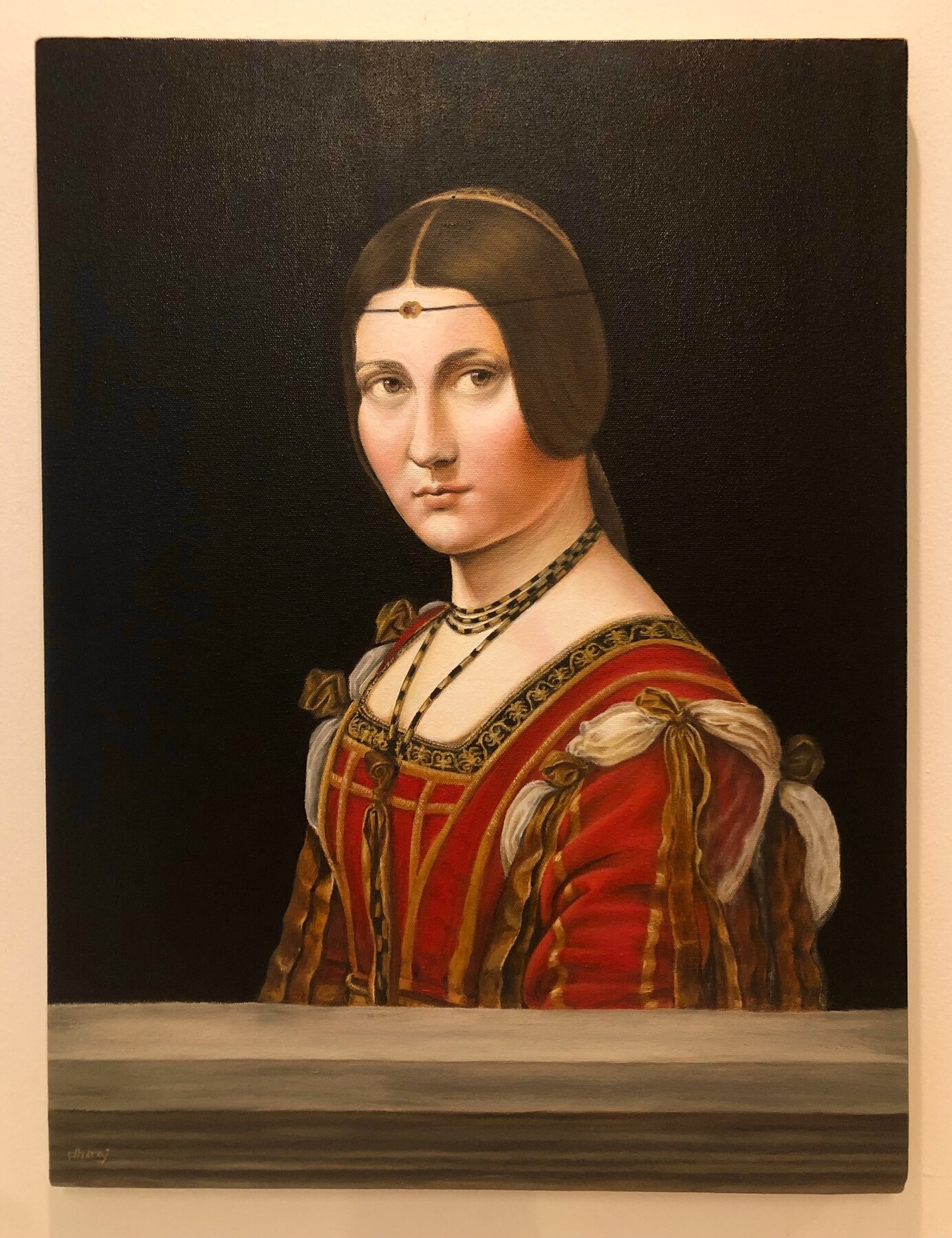 Oil portrait study after Leonardo da Vinci's La Belle Ferronnière