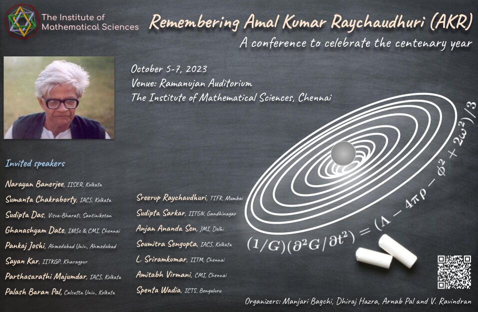 Poster for the 2023 Amal Kumar Raychaudhuri centenary programme